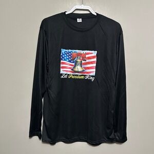 Armored Mens T-Shirt L Long Sleeve Perfomance Liberty Bell Flag Black Patriotic